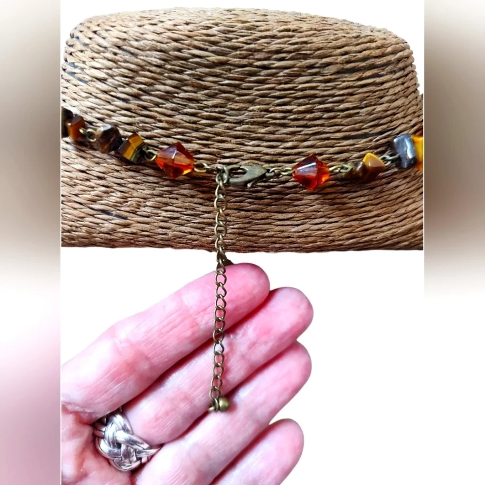 Vintage Beaded Necklace with Multicolor Crystal Pendant 16-18